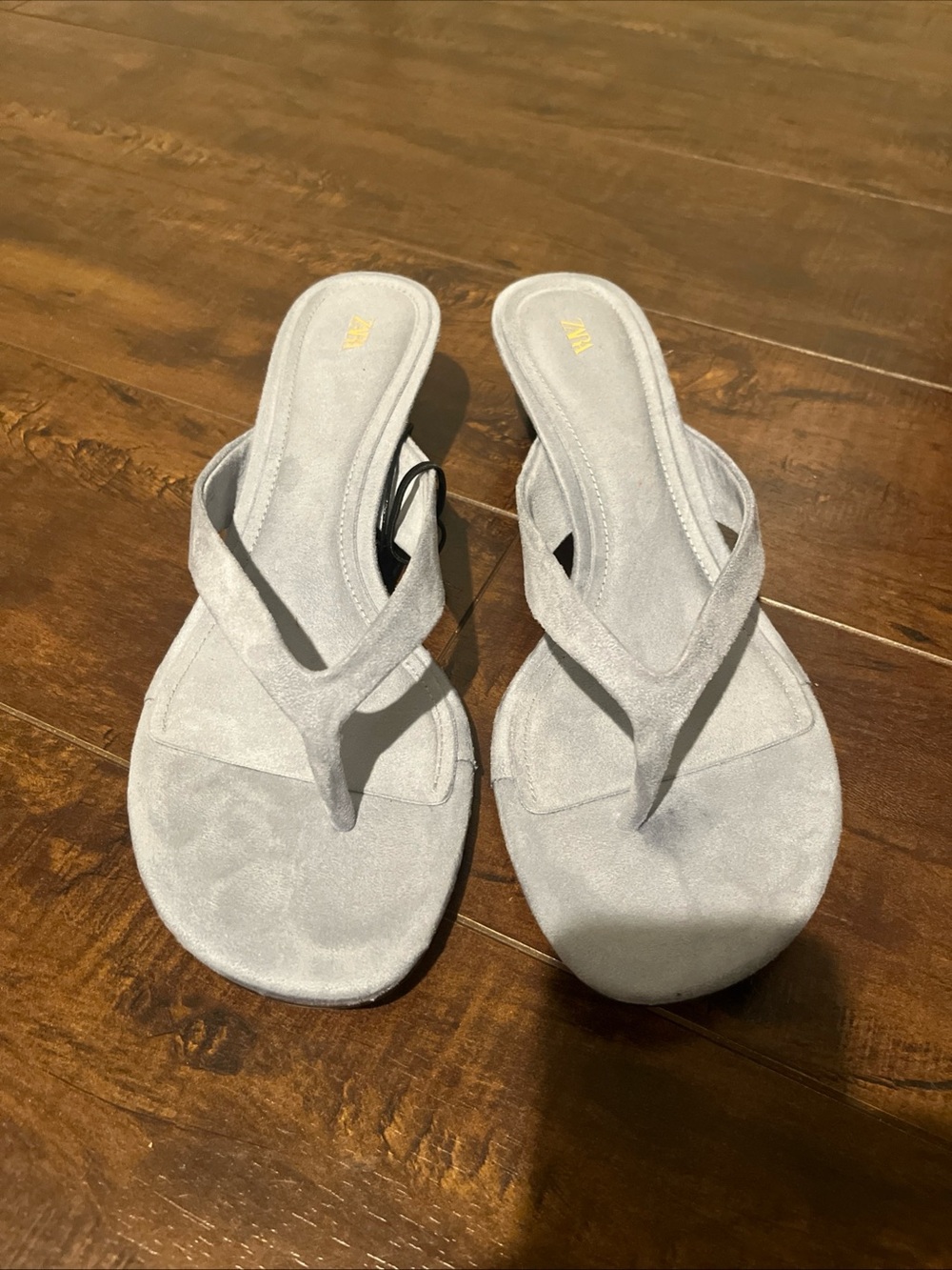 Zara Light Gray Suede Thong Sandals - Womens